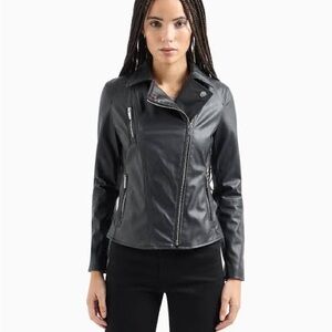 Armani Exchange Women's Sleek Black Leather Jacket